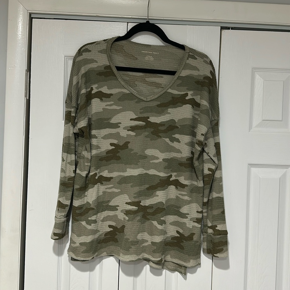 American Eagle Camo V-Neck Sweater